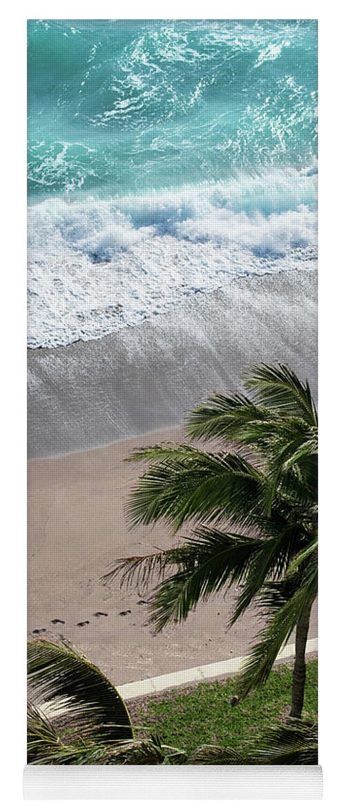 Palms Yoga Mat featuring the photograph Ocean Blue Waves and Palms Beach Aerial by Laura Fasulo