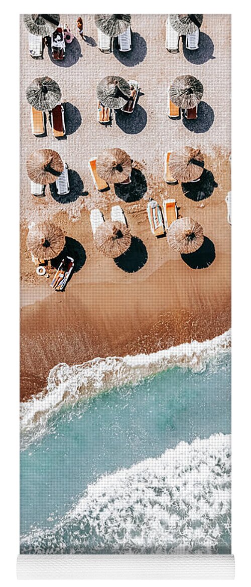 Ocean Print, Aerial Beach Print Wall Decor, Beach Umbrellas Photography,  Blue Sea Art Print Yoga Mat
