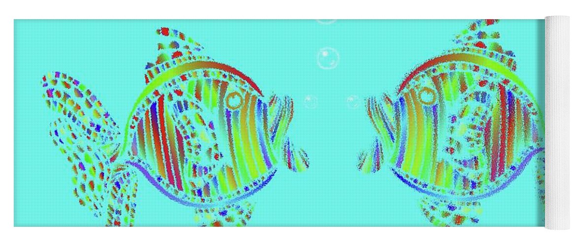 Sea Yoga Mat featuring the digital art Ocean Ripple Pane 3 Fish In Love by David Dehner