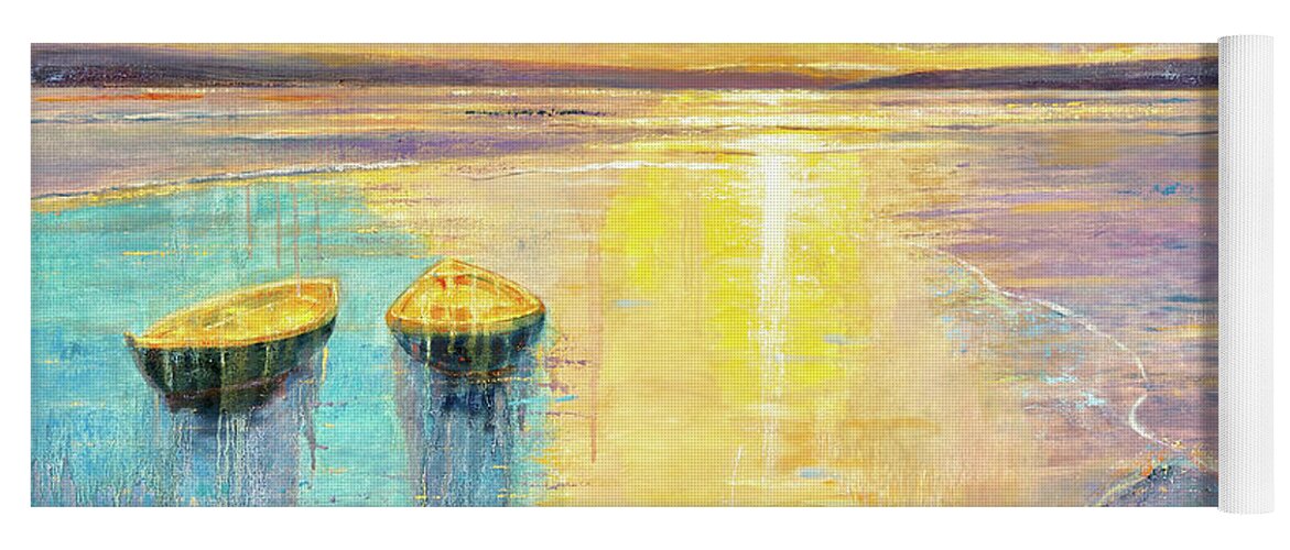 Landscape Yoga Mat featuring the painting Ocean Sunset by Shijun Munns