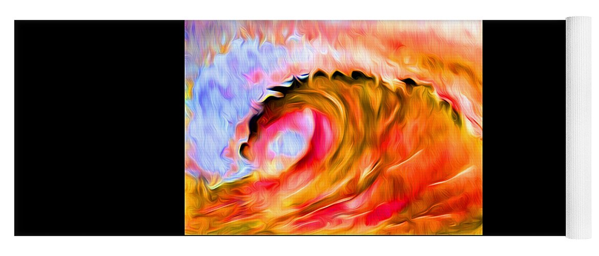 Ocean Wave Yoga Mat featuring the digital art Ocean Wave in Flames by Ronald Mills