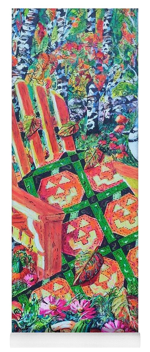 October Pumpkins Featuring A Happy Jack-o-lantern Pumpkin Quilt. Yoga Mat featuring the painting October Pumpkins by Diane Phalen