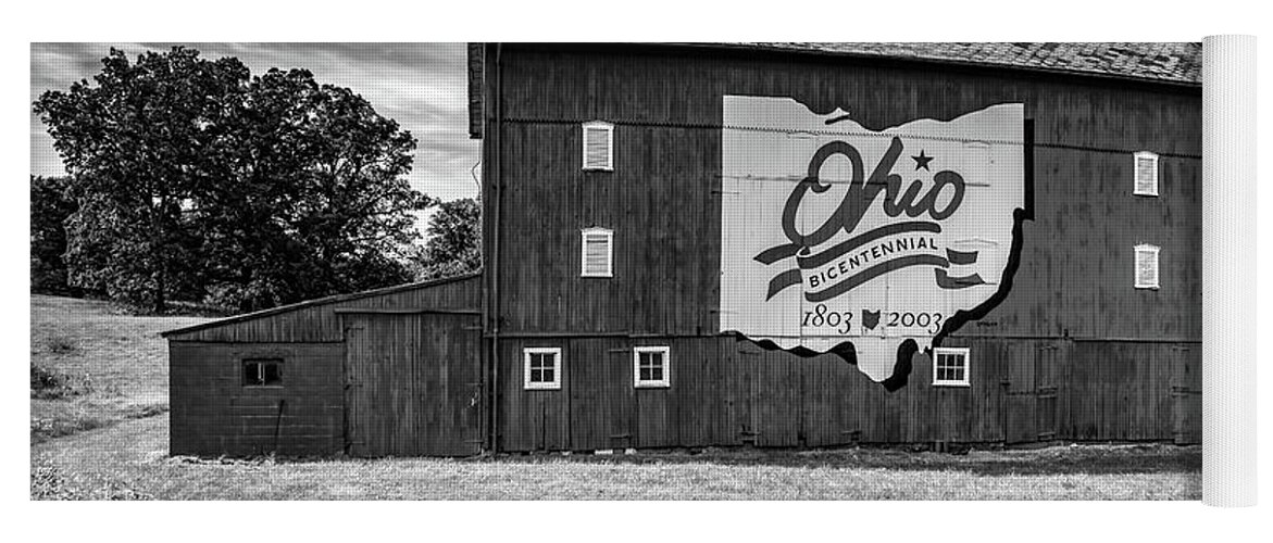 Ohio Wall Art Yoga Mat featuring the photograph Ohio Bicentennial Barn - Delaware County Black and White by Gregory Ballos