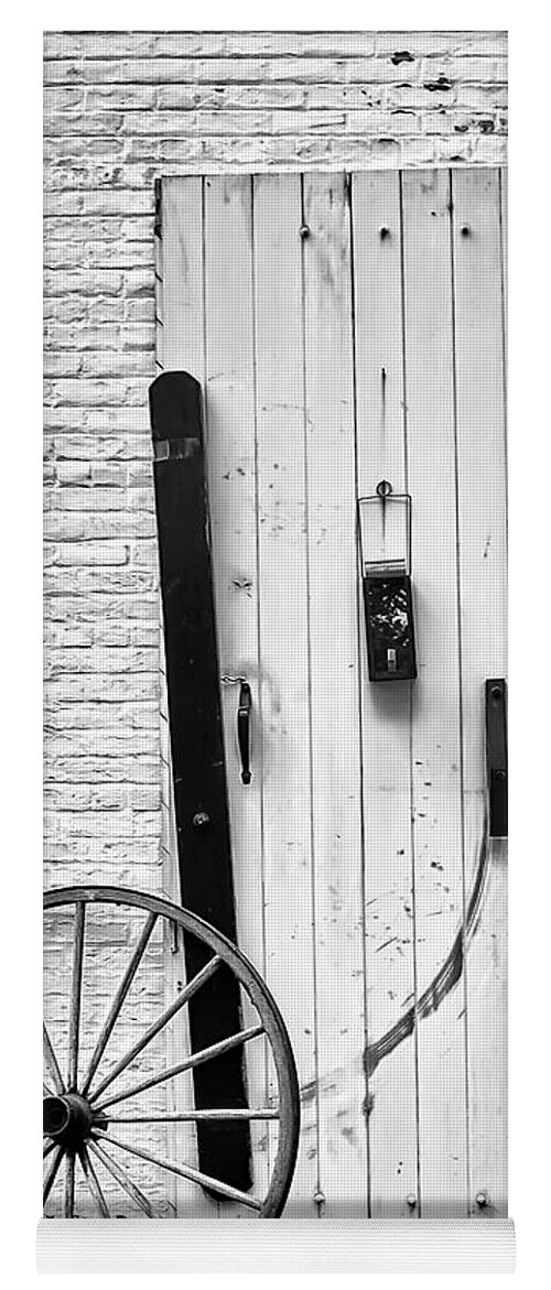Barn Yoga Mat featuring the photograph Old Barn Door And Cartwheel by Gary Slawsky