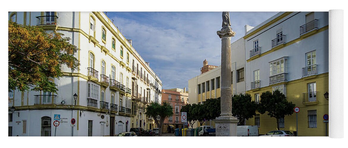 Seafront Yoga Mat featuring the photograph Old Cadiz Center Street Blue Sky Andalusia by Pablo Avanzini
