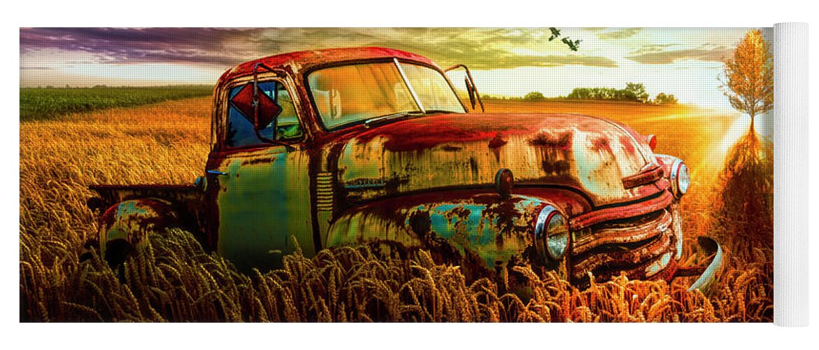 1947 Yoga Mat featuring the photograph Old Chevy Truck in the Sunset by Debra and Dave Vanderlaan