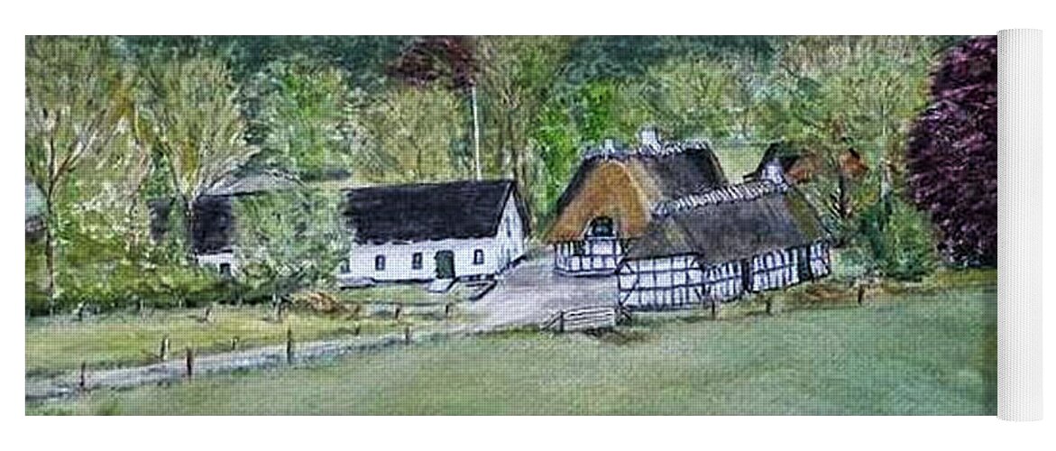 Landscape In Denmark Yoga Mat featuring the painting Old Danish Farm House by Kelly Mills