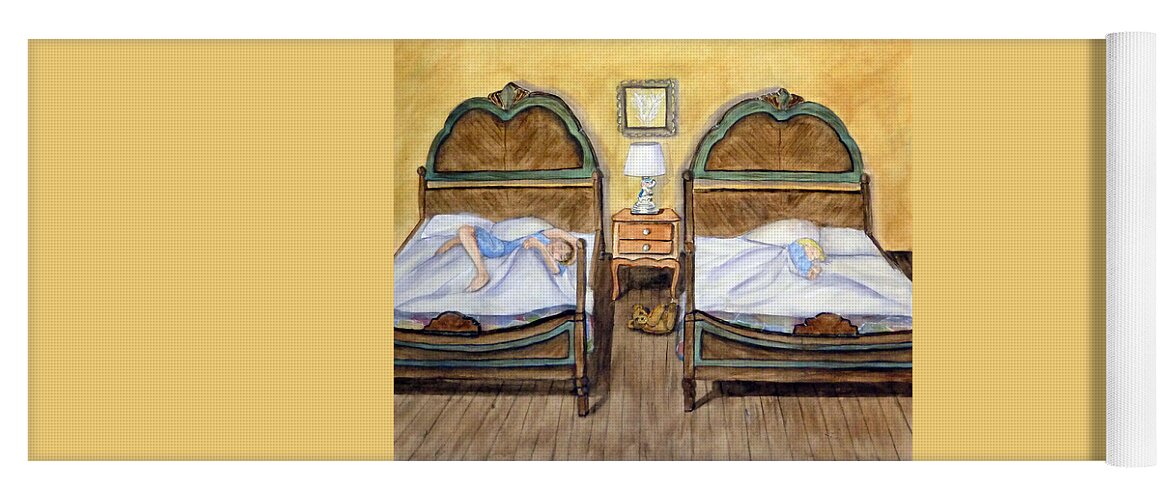 Vintage Beds Yoga Mat featuring the painting Old Fashion Bedtime by Kelly Mills