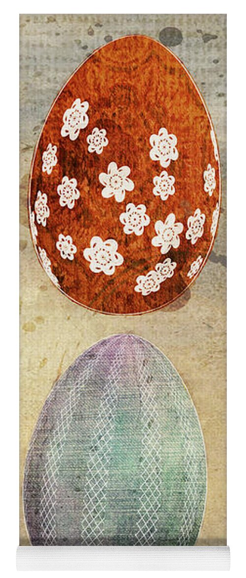 Easter Yoga Mat featuring the mixed media Old Fashioned Easter Eggs by Moira Law
