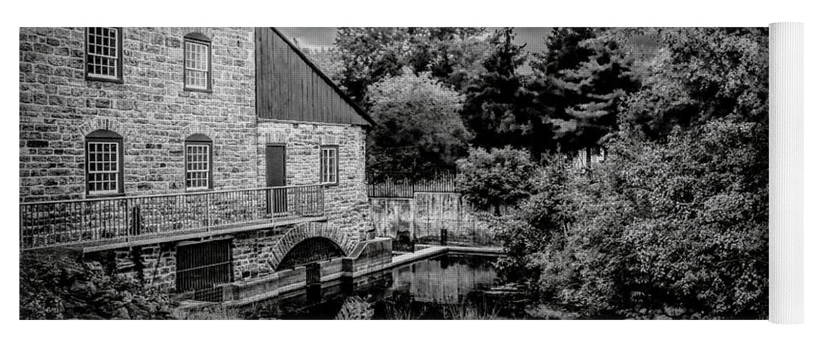 Old Stone Mill Yoga Mat featuring the photograph Old Stone Mill, Delta, Leeds County, Ontario BW by John Twynam