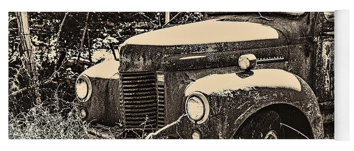 Old Truck Vehicle B&w.sepia Yoga Mat featuring the photograph Old Truck by John Linnemeyer