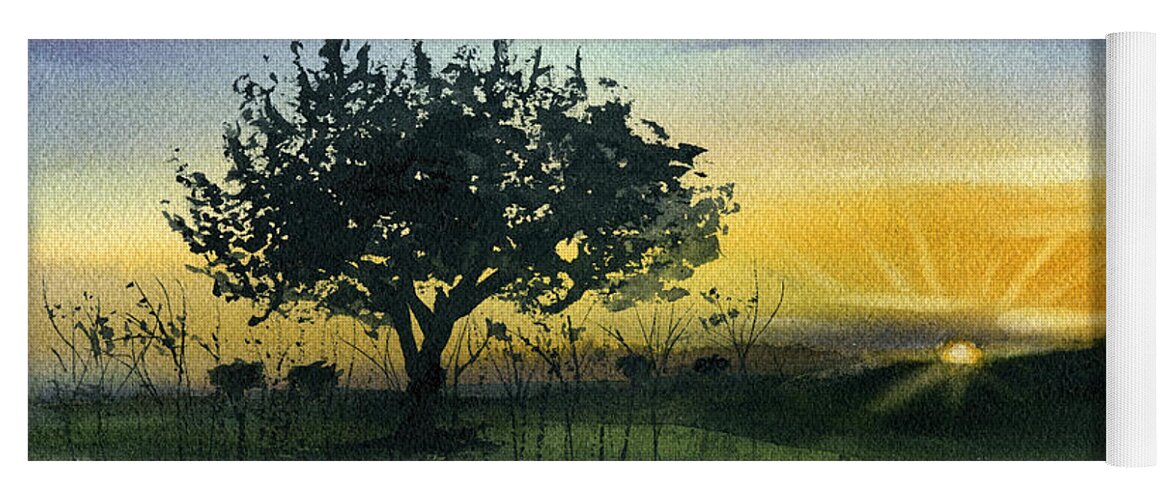 Portugal Yoga Mat featuring the painting Olive Tree in Sunset At Campo Maior Alentejo Portugal by Dora Hathazi Mendes