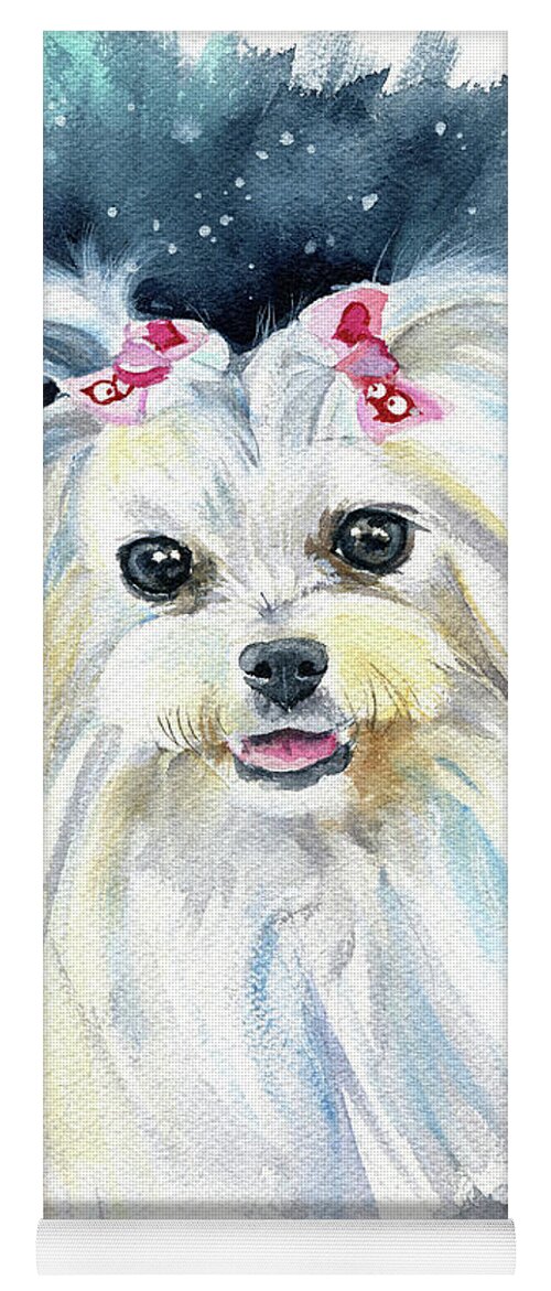Maltese Yoga Mat featuring the painting Olivia Maltese Dog Painting by Dora Hathazi Mendes