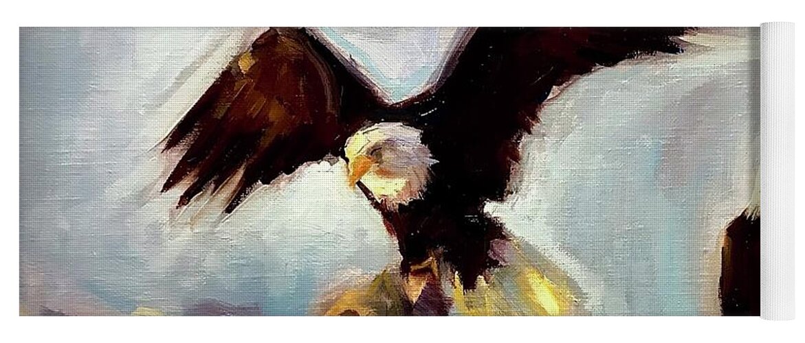 Bald Eagle Yoga Mat featuring the painting On top of the world by Ashlee Trcka