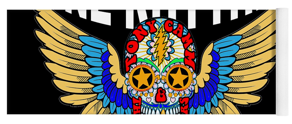  Yoga Mat featuring the digital art One Rhythm One Nation Skull and Wings by Tony Camm