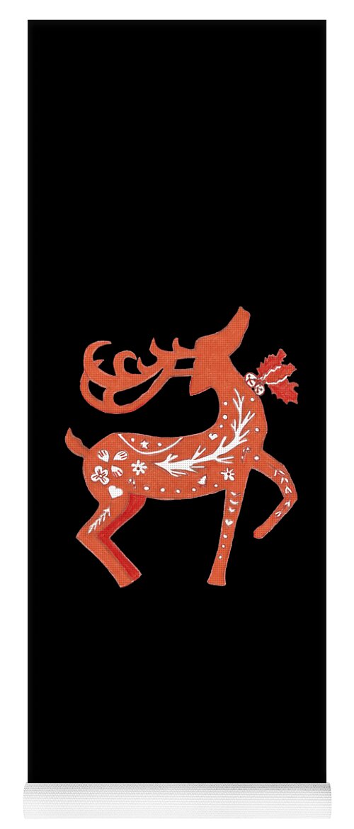Orange Yoga Mat featuring the drawing Orange and Red Holiday Reindeer with Pattern by Ali Baucom
