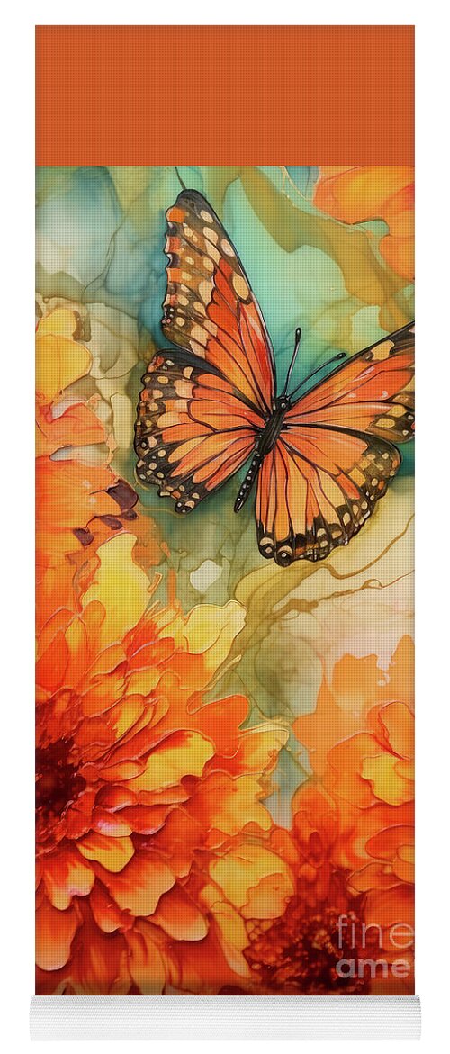 Butterfly Yoga Mat featuring the painting Orange Butterfly Bliss by Tina LeCour