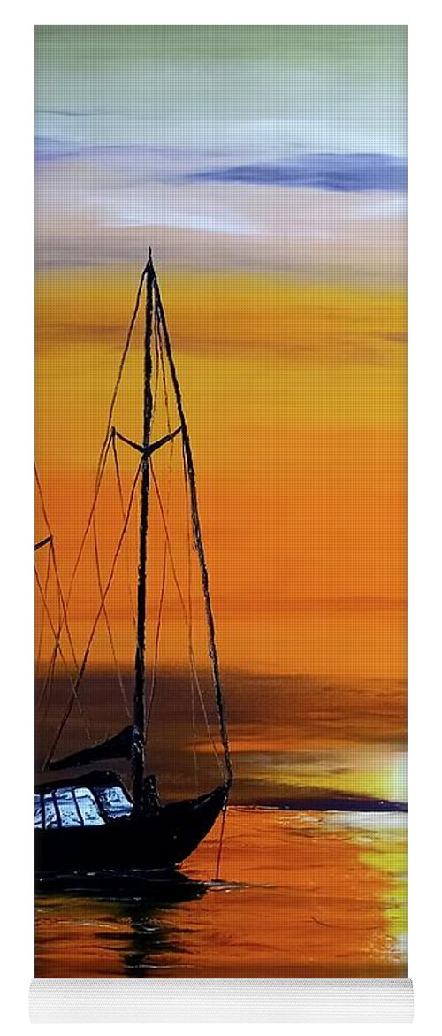  Yoga Mat featuring the painting Orange Dusk Sails #5 by James Dunbar