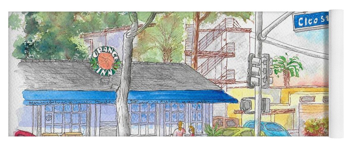 Orange Inn Cafe Yoga Mat featuring the painting Orange Inn Cafe, Laguna Beach, California by Carlos G Groppa