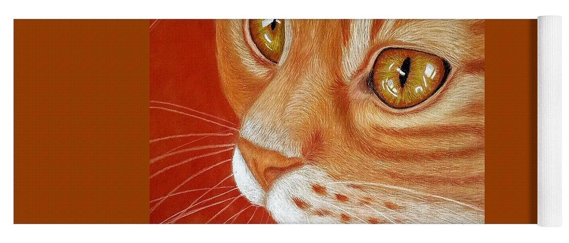 Pet Portraits Yoga Mat featuring the drawing Orange Kitty by Lorraine Foster