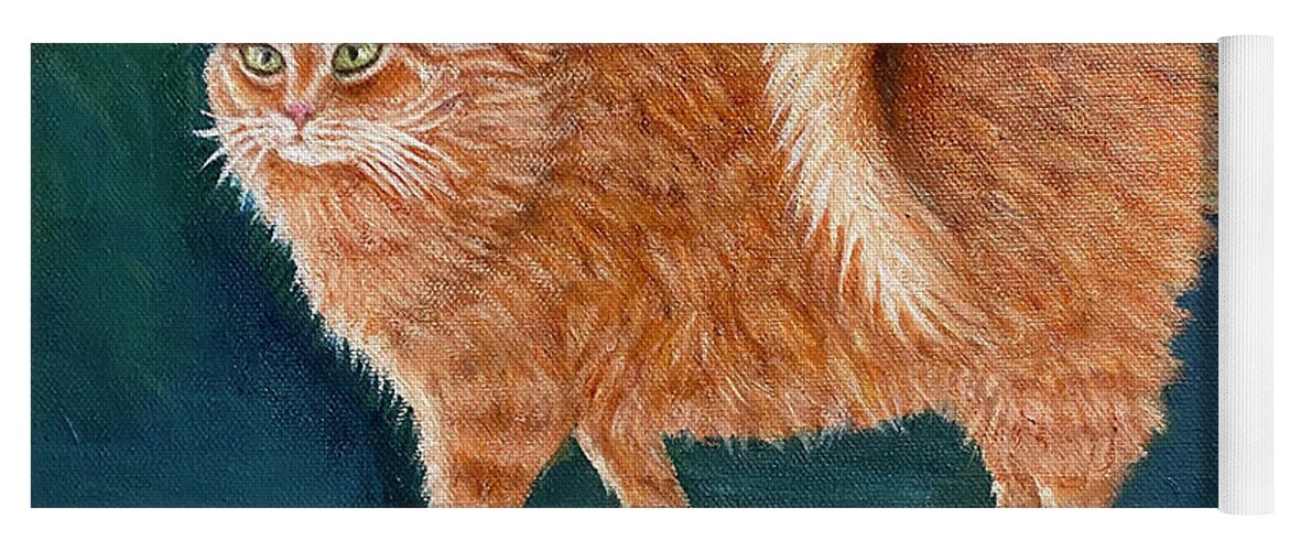 American Ringtail Cat Yoga Mat featuring the painting Orange Ringtail Cat by Karen Zuk Rosenblatt