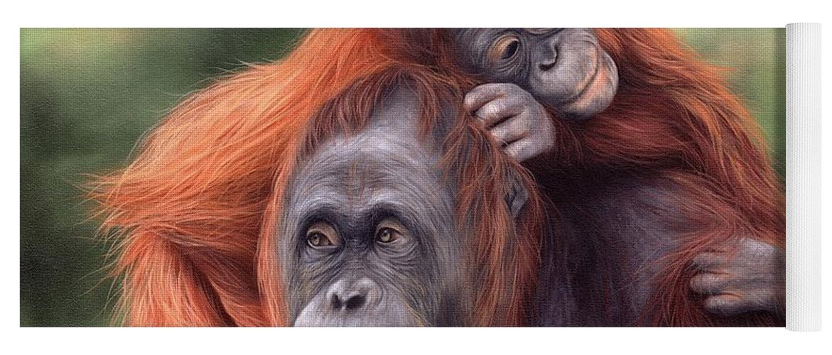 Orangutans Yoga Mat featuring the painting Orangutans Painting by Rachel Stribbling