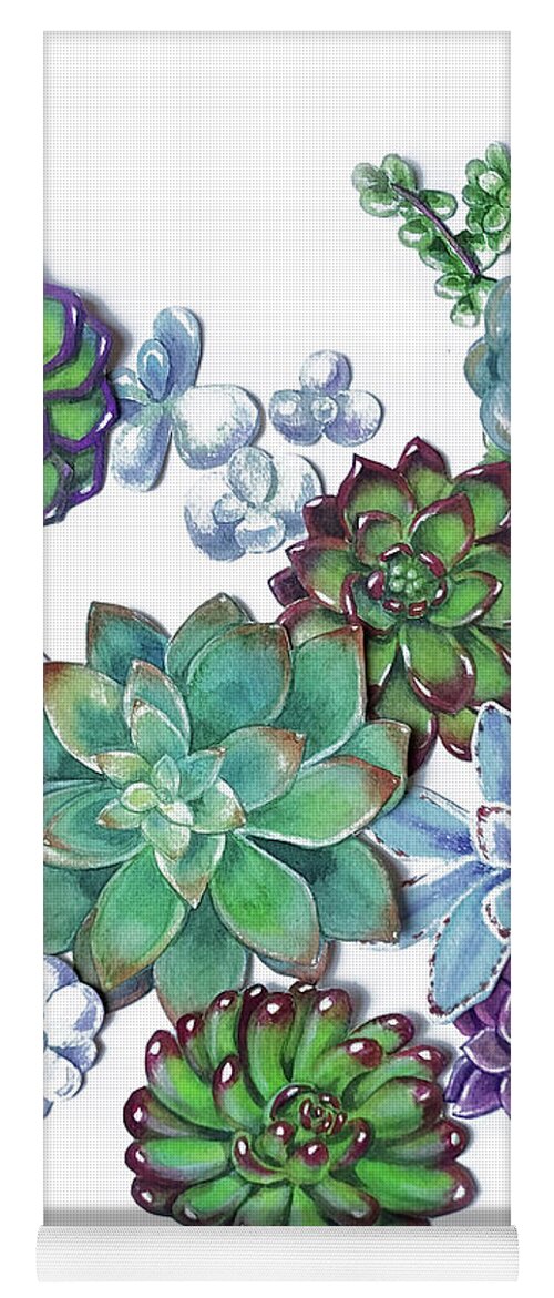 Succulent Yoga Mat featuring the painting Organic Succulent Plants Garden Watercolor Art Decor by Irina Sztukowski