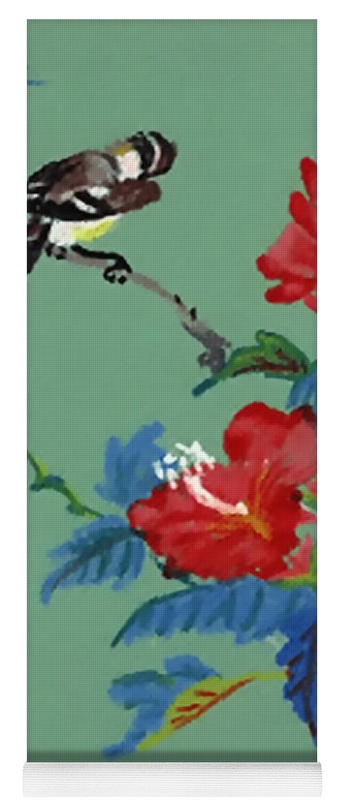 Flower Yoga Mat featuring the painting Oriental Flower Series Green by Vallee Johnson