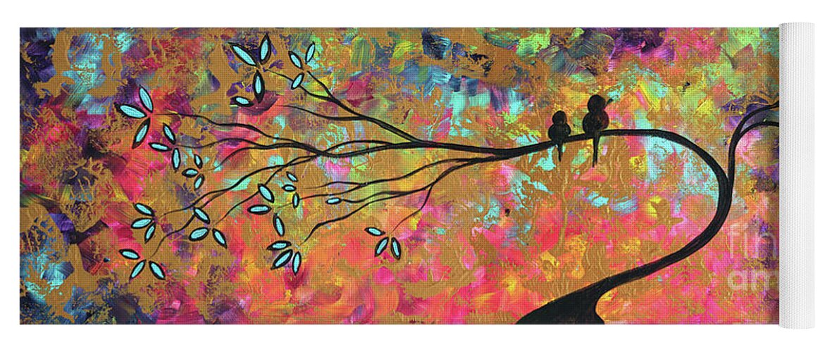Abstract Yoga Mat featuring the painting Original Abstract Bird Tree Art Landscape Painting Gold Overlay Megan Duncanson by Megan Aroon