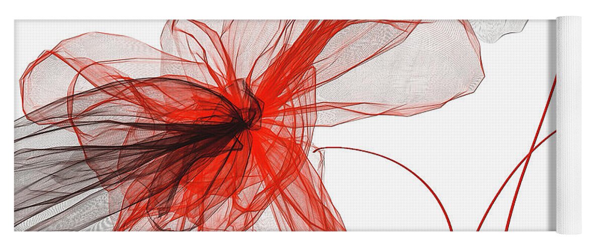 Red And Gray Yoga Mat featuring the painting Otherworldly - Black And Red Floral Abstract by Lourry Legarde
