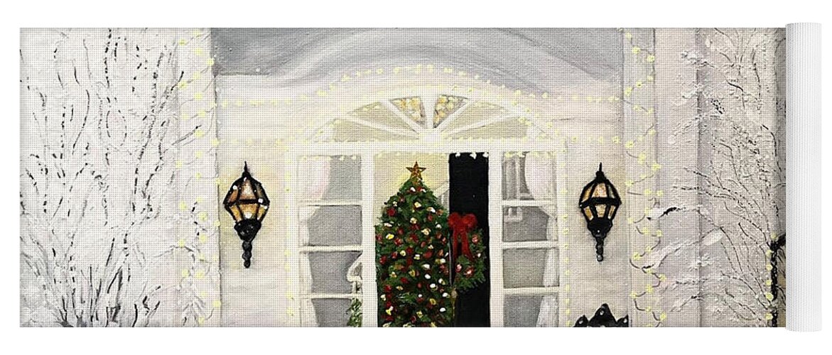 Home Yoga Mat featuring the painting Our Christmas Dreamhome by Juliette Becker