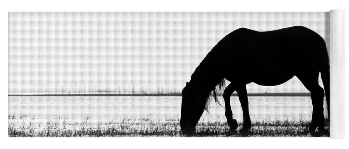 Wild Mustang Yoga Mat featuring the photograph Outer Banks Wild Mustang Silhouette by Bob Decker
