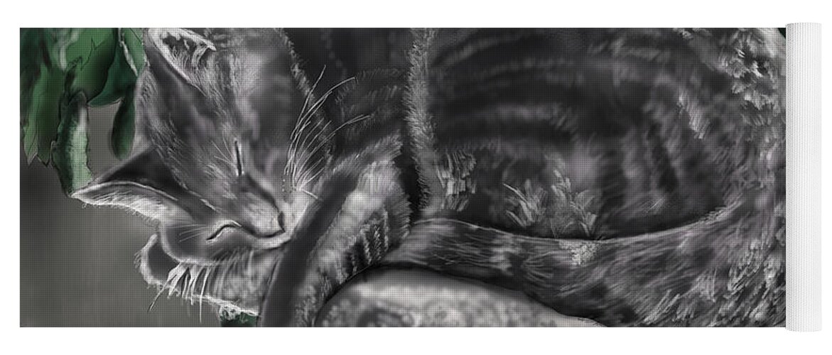 Animal Portrait Yoga Mat featuring the painting Overdue Cat nap by Rob Hartman
