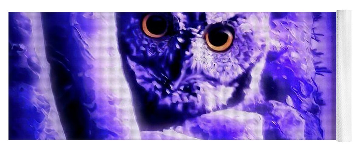 Glowing Eyes Yoga Mat featuring the photograph Owl in the Garden of the Ultraviolet by Judy Kennedy
