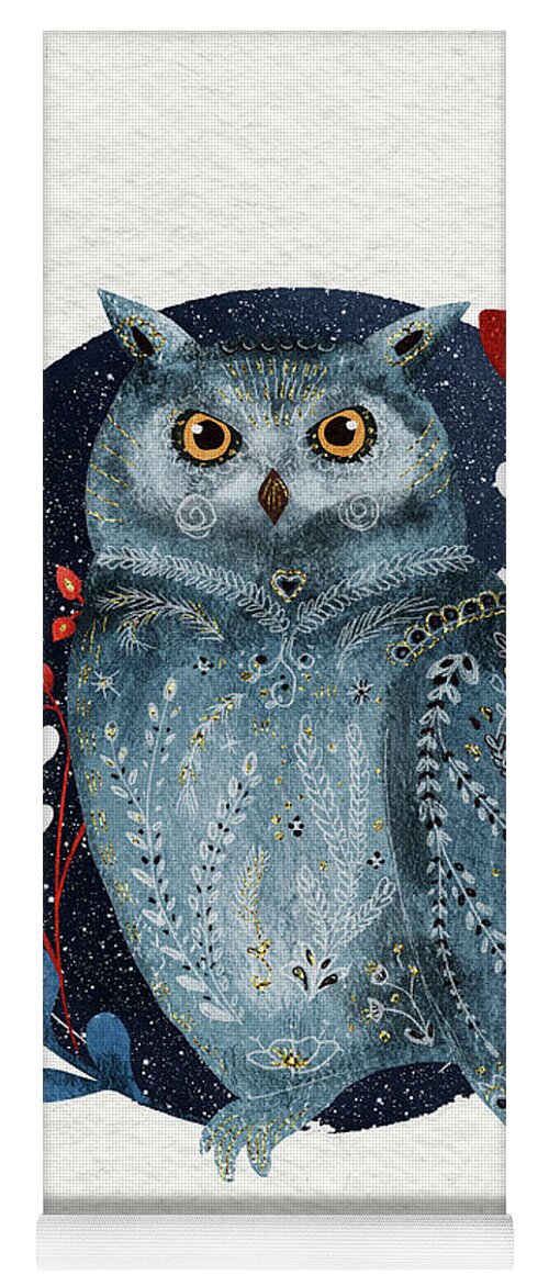 Owl Yoga Mat featuring the painting Owl With Flowers by Modern Art