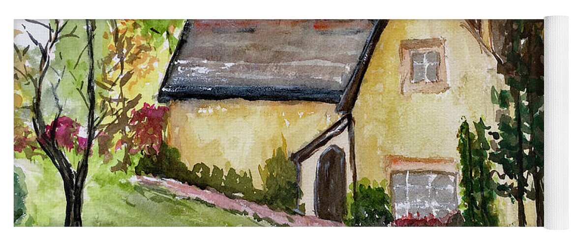 Cotswold Painting Yoga Mat featuring the painting Owlpen Manor The Cotswolds by Roxy Rich