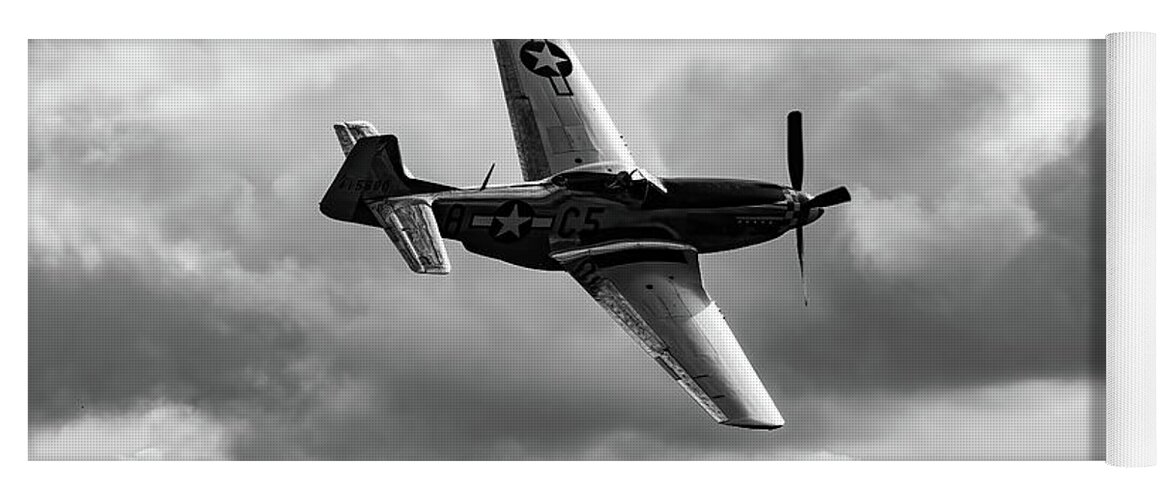 P-51 Yoga Mat featuring the photograph P-51 Mustang BW by Flees Photos