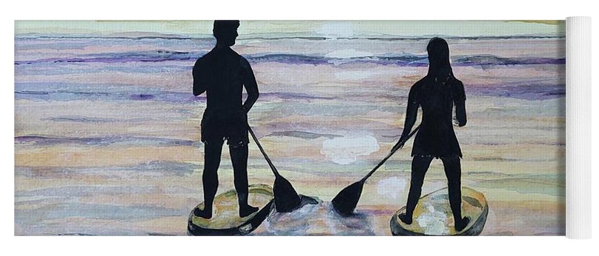 Ocean Yoga Mat featuring the painting Paddleboard Sunset by Claudette Carlton