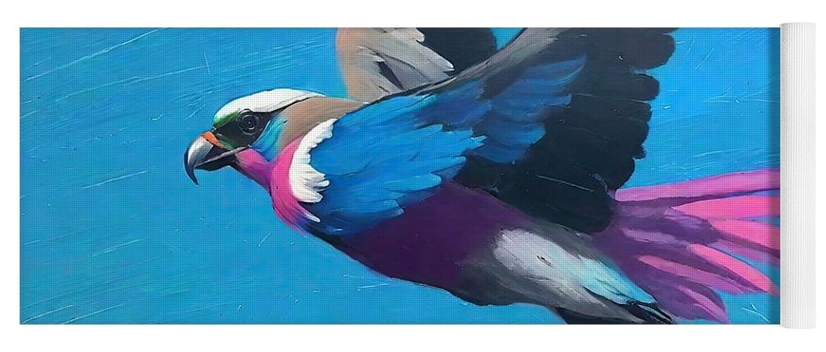 Bird Yoga Mat featuring the painting Painting Lilac Breasted Roller In Flight bird nat by N Akkash