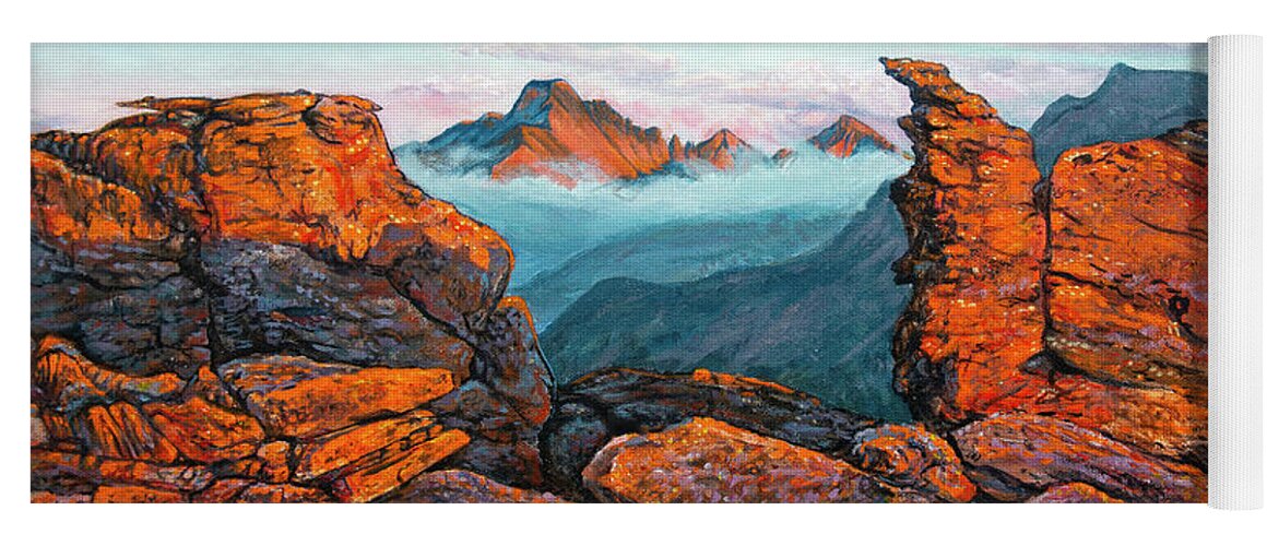 Rocky Mountain National Park Yoga Mat featuring the painting Painting - Longs Peak and Rock Cut Sunset by Aaron Spong