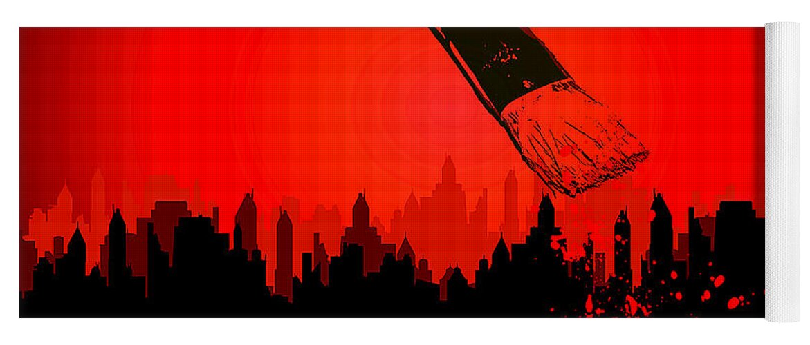 City Skyline Yoga Mat featuring the mixed media Painting the Town Red by Shelli Fitzpatrick
