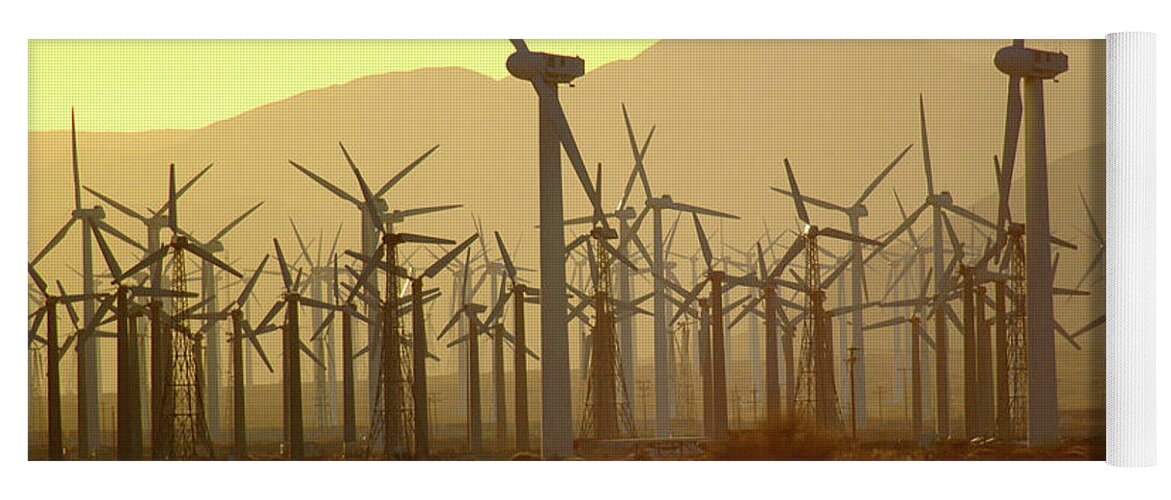 Wind Yoga Mat featuring the photograph Palm Springs windmills at sunset by Gunther Allen