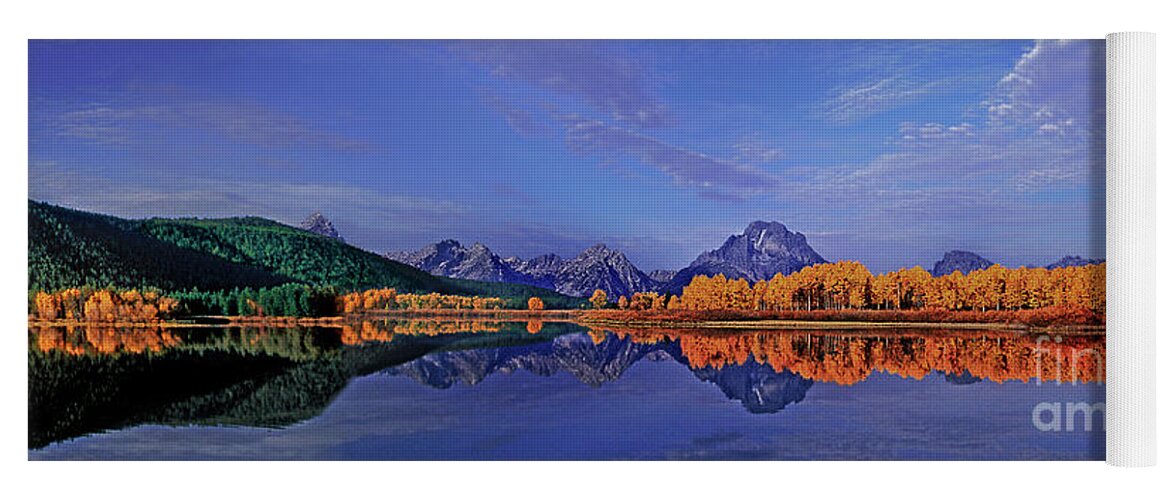 Dave Wellling Yoga Mat featuring the photograph Panorama Fall Morning Oxbow Bend Grand Tetons by Dave Welling