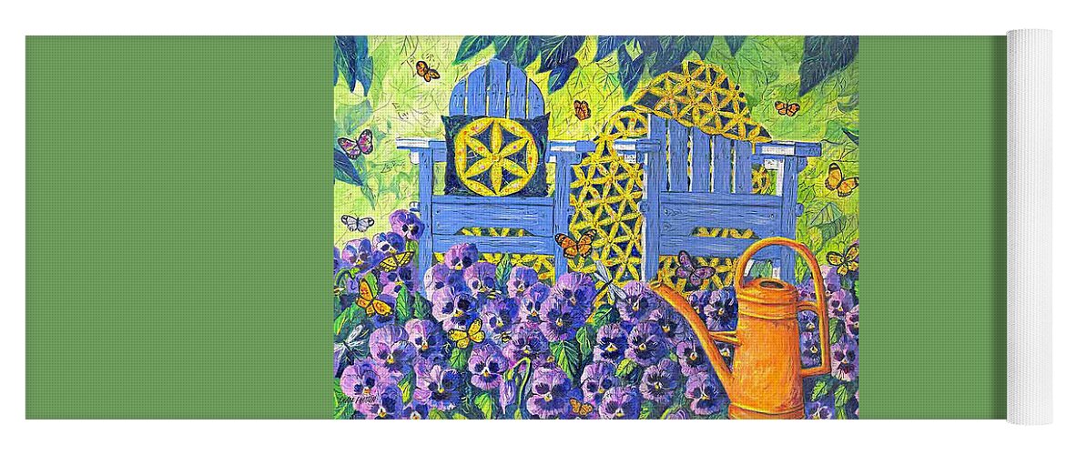 Purple Pansies Yoga Mat featuring the painting Pansy Quilt Garden by Diane Phalen