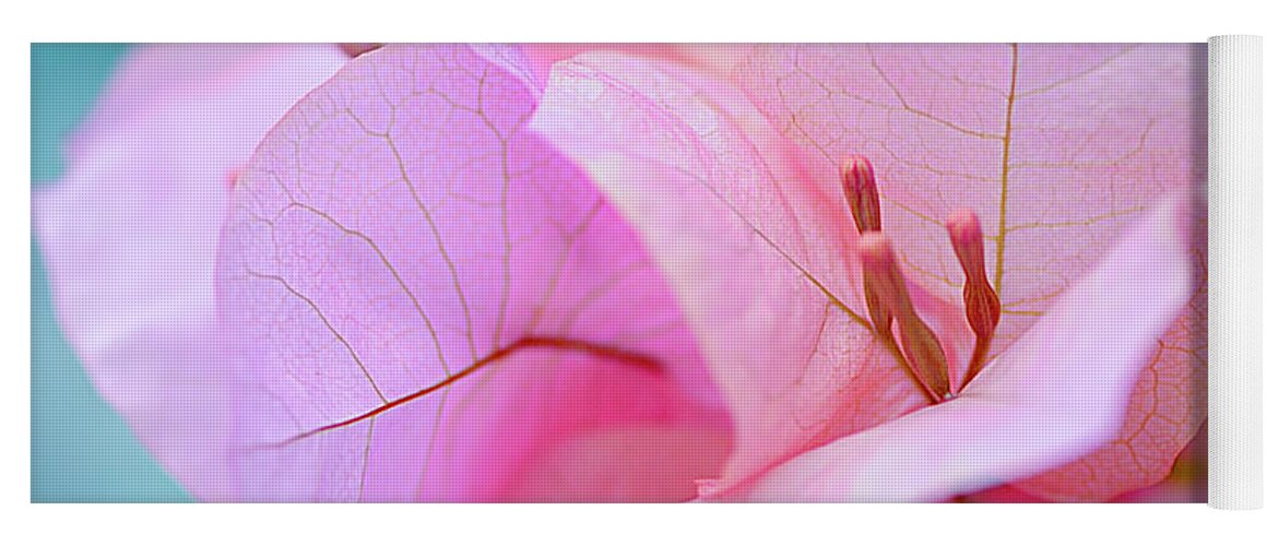 Pink Flower Yoga Mat featuring the photograph Paper Flower At Botanical Gardens in New York City by Cordia Murphy