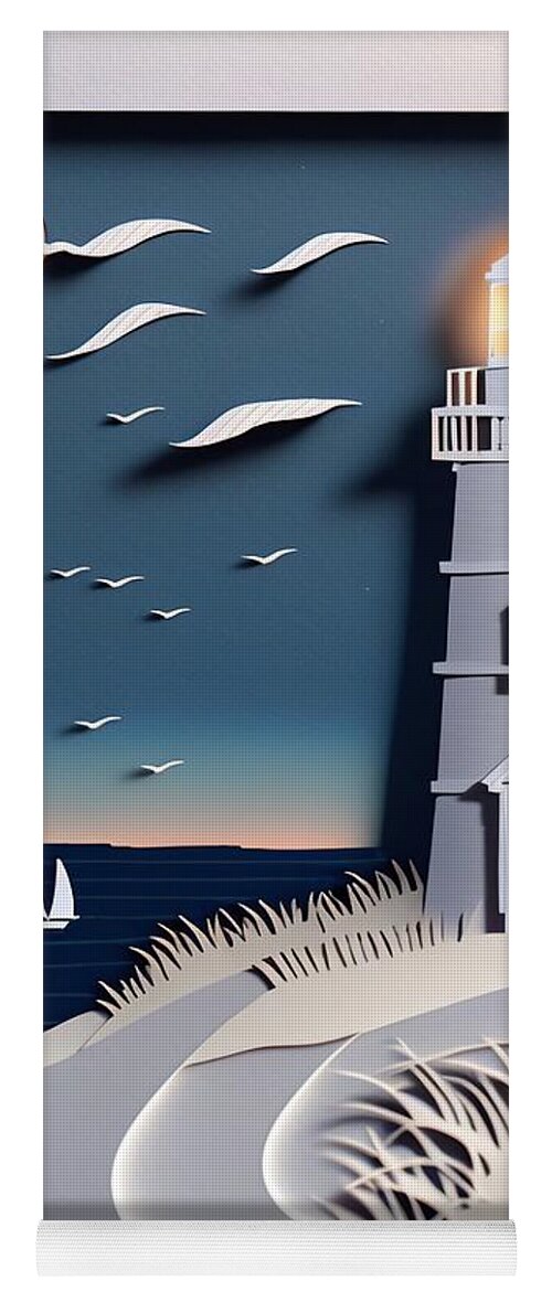 Nantucket Yoga Mat featuring the digital art Paper Lighthouse by Nickleen Mosher