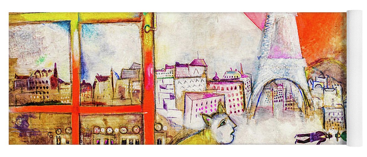 Paris Through The Window Yoga Mat featuring the painting Paris Through the Window by Marc Chagall by Marc Chagall