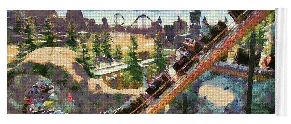 Theme Park Miners Train Yoga Mat featuring the digital art Park Miners' Train by Caito Junqueira