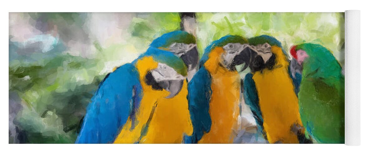 Birds Yoga Mat featuring the painting Parrot Conference by Gary Arnold