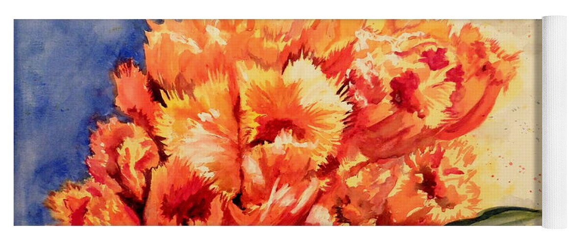 Orange Yoga Mat featuring the painting Parrot tulips by Sonia Mocnik